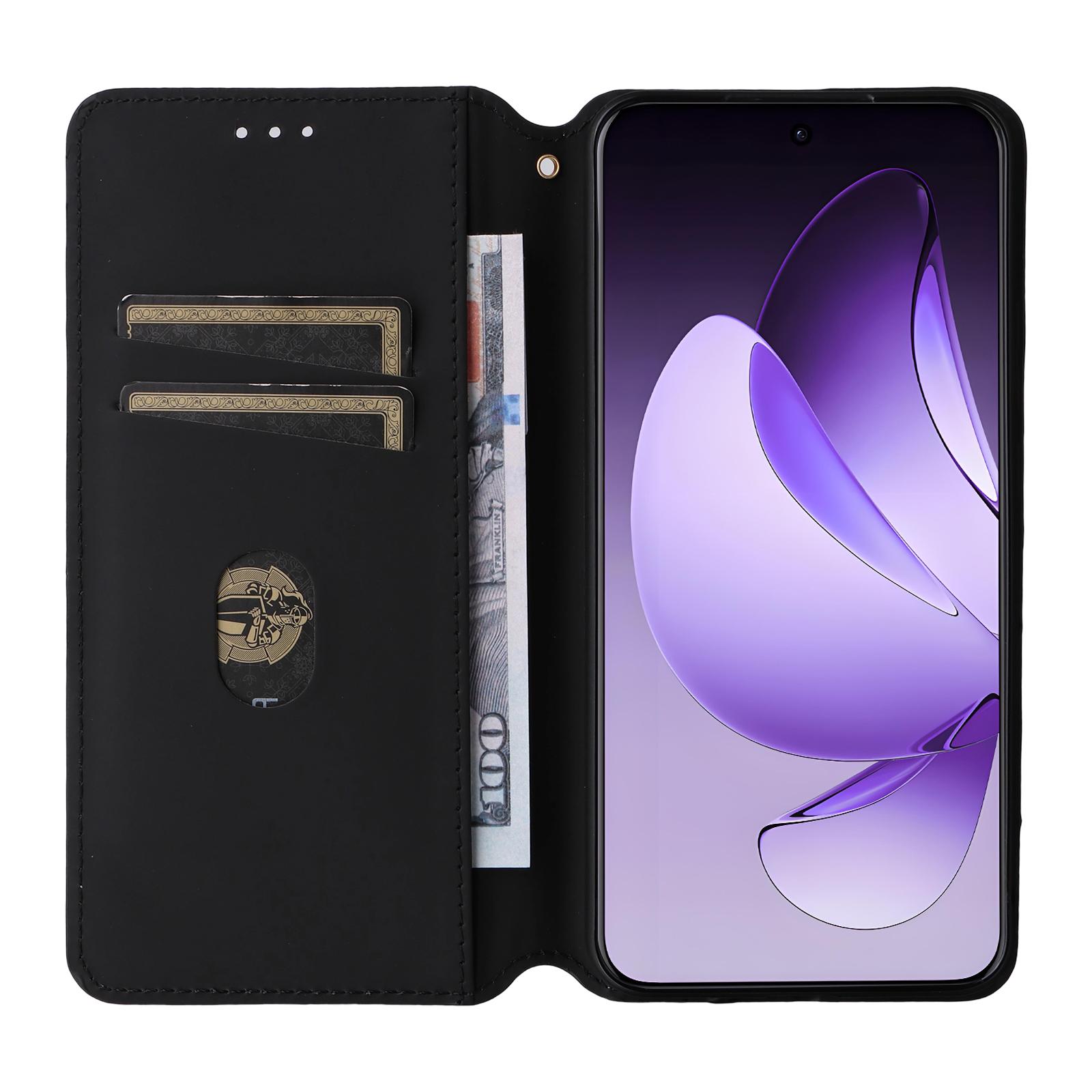 

For Oppo Reno13 Pro 5G Wallet Case Rhombus Imprinted Leather Phone Cover Black