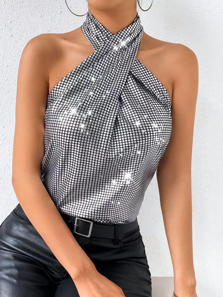 2026 Sexy Sequin Halter Tank Top for Women