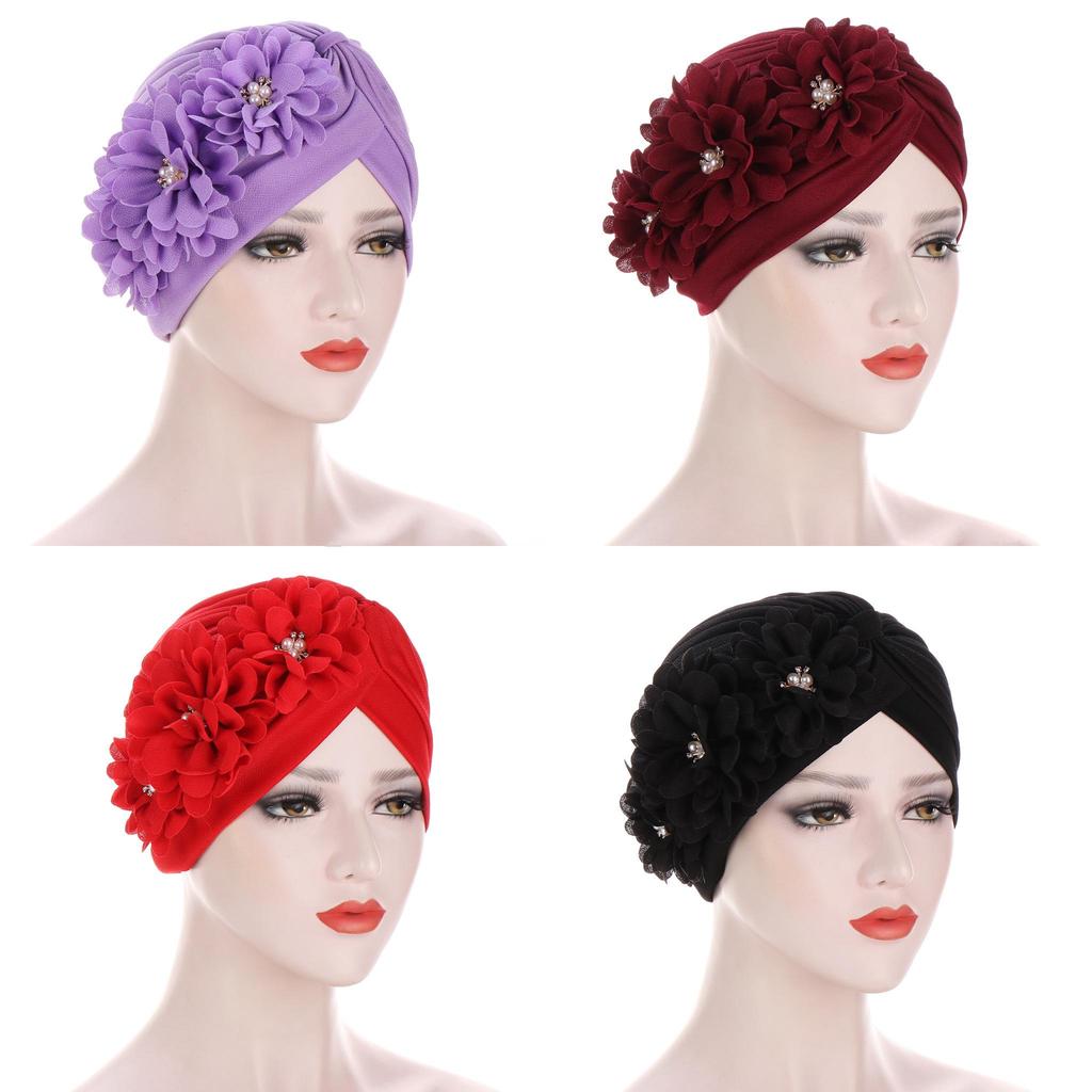 Polyester Headscarf Hat With Floral Embellishments For Fashionable Outdoors