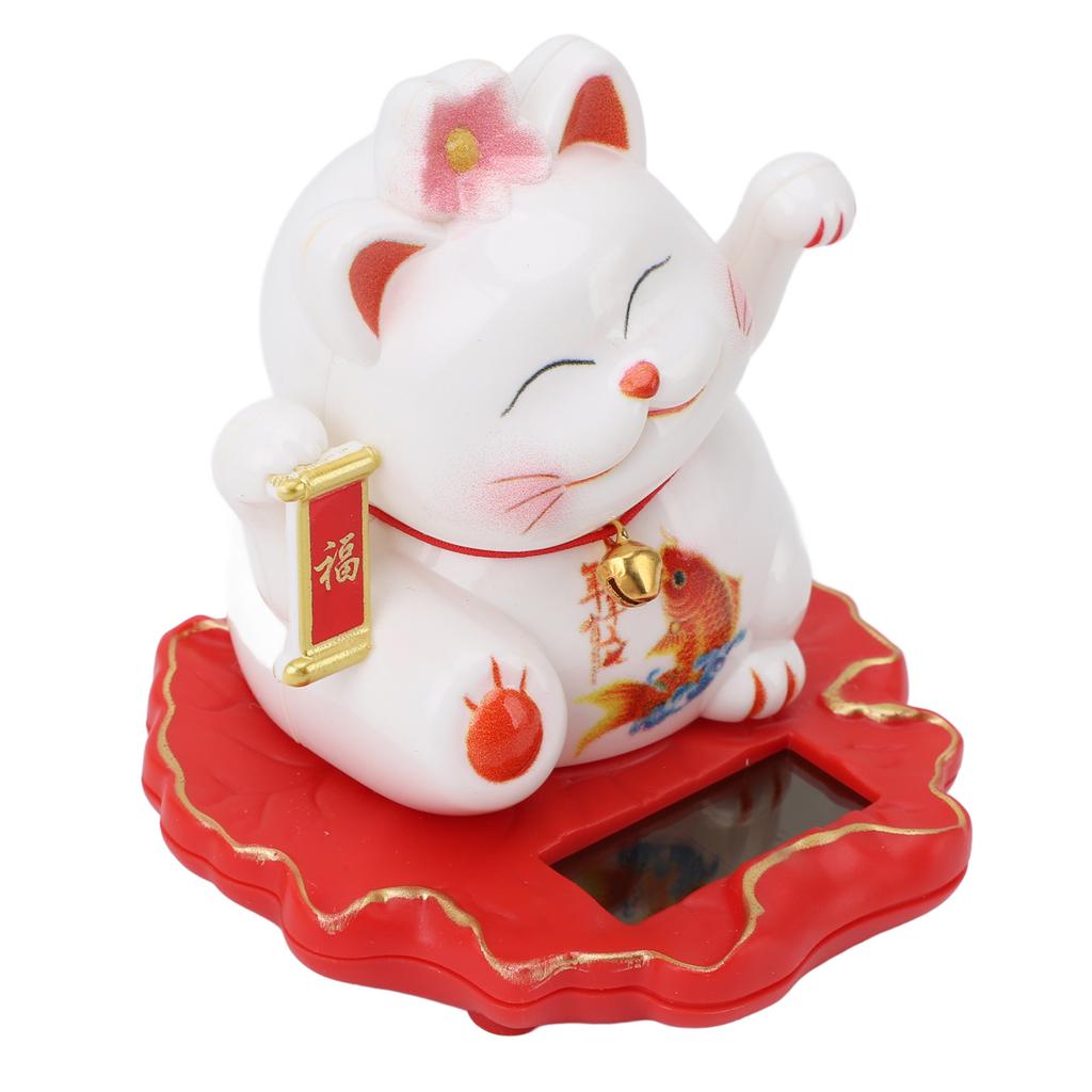Solar Fortune Cat Vivid Lovely Chinese Cat Solar Powered Waving Arm Lucky Cat for Home Office and Car Dashboard Decor 2314A