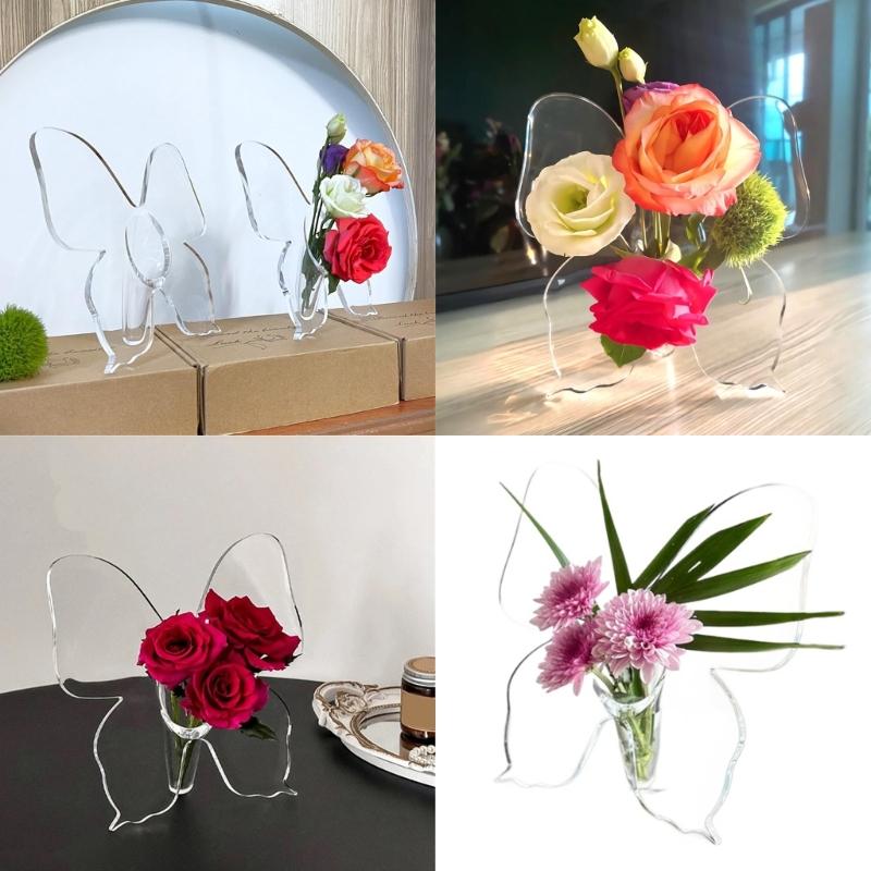Clear Acrylic Butterfly Frame Vases Unique Art Flower Holder Container for Home Office Wedding Centerpieces Decors Gift