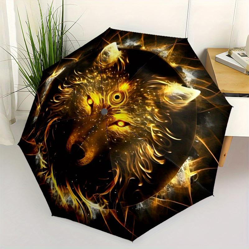1pc Wolf Umbrella - Automatic Open/Close, Lightweight & Portable with 8-Rib Sturdy Frame, Wolf Head Design In Black/ Golden/ -