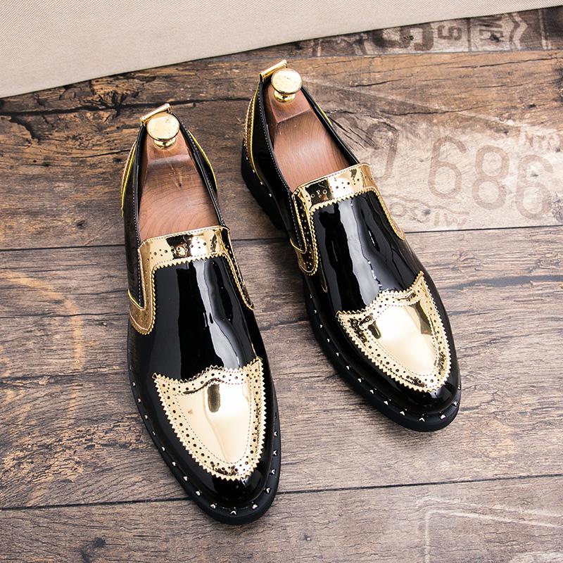 Fashion Fashionable Formal Men Shoes Lightweight Outdoor Loafers Thick Soled Wear-resistant Leather Shoes Black Gold andSilverSizes38-48