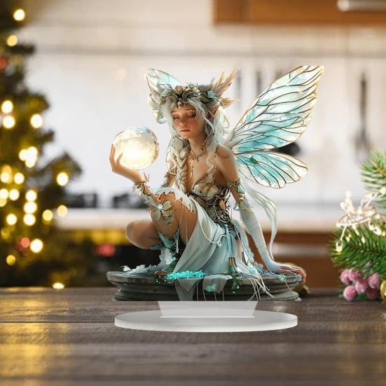 2D Flat Table Sign Acrylic Prayer Wings Angel/Fairy/Nativity Scene Desktop Ornament for Tabletop Shelf Mantel Decor