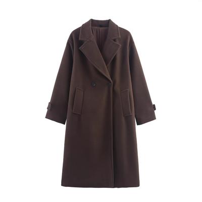 Women's Lapel Long Sleeve Long Coat Oversized Fit Solid Wool Blend Double Breasted Overcoat