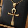 European & American Polished Stainless Steel Ancient Egyptian Cross Amulet Pendant Necklace