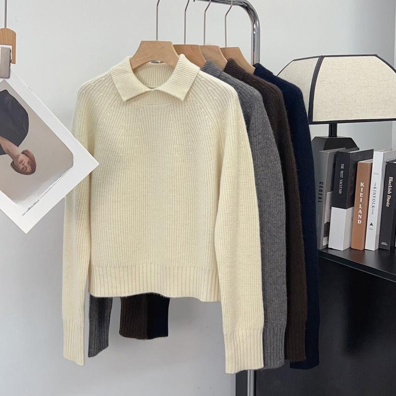 Fashion France Knit Long Sleeve Tops Woman Design Loose Slim Solid Sweater Female Retro Chic Elegant Casual Thicken Warm Clothes New