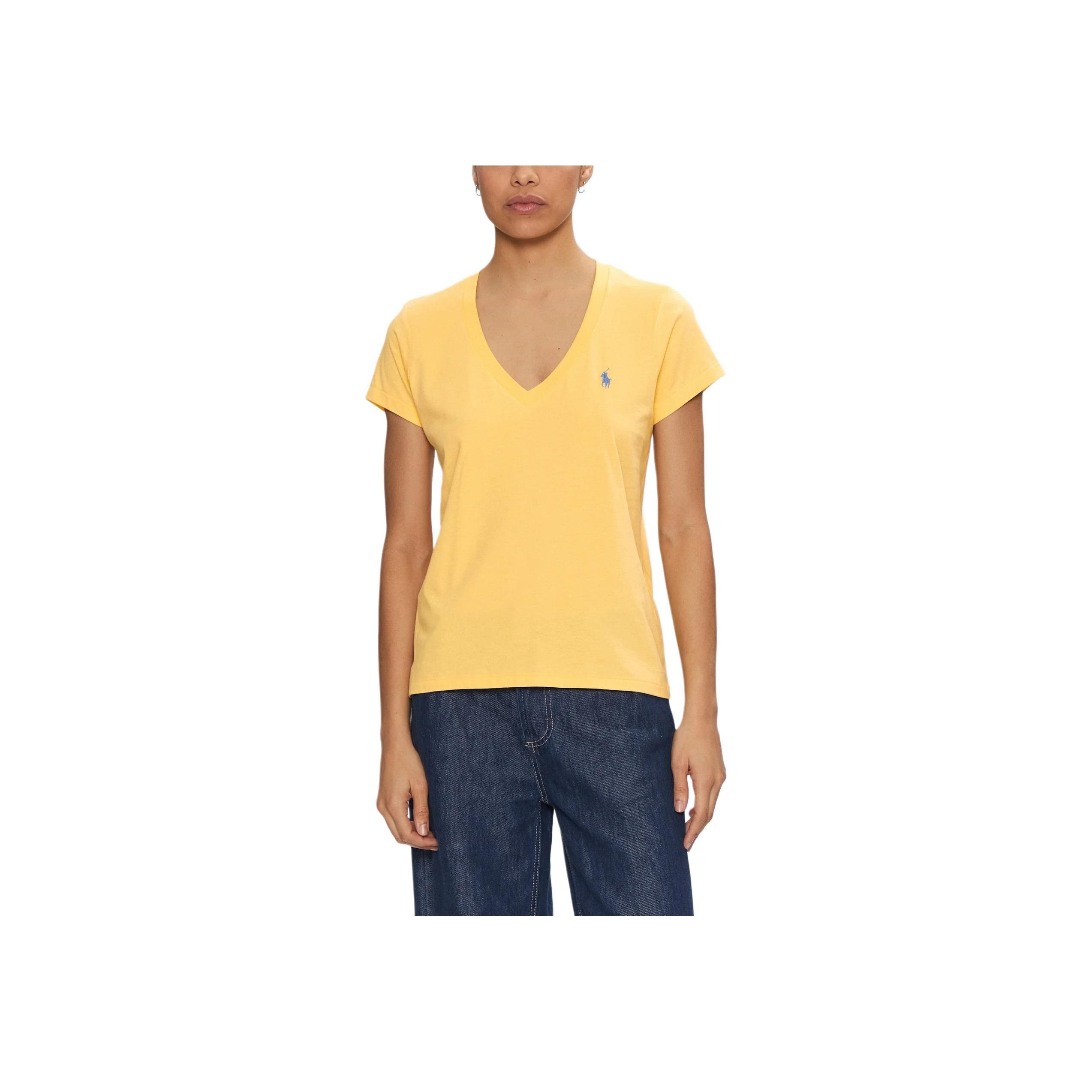 

Polo Ralph Lauren Футболка женская с вышивкой в стиле колор-блок, V-образный вырез, короткий рукав, топы, желтый 211902403014 L