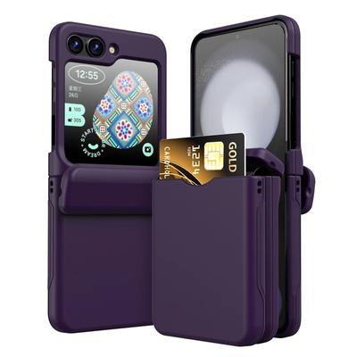 Plastové celopántové puzdro s držiakom na kartu pre Samsung Galaxy Z Flip 6 5 4 3 Flip6 Flip5 Flip4 Flip3 5G nárazuvzdorný kryt