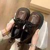 Black thick-soled lace-up small leather shoes for women's 2025 spring and autumn new British style versatile height-increasing round head muffin sin