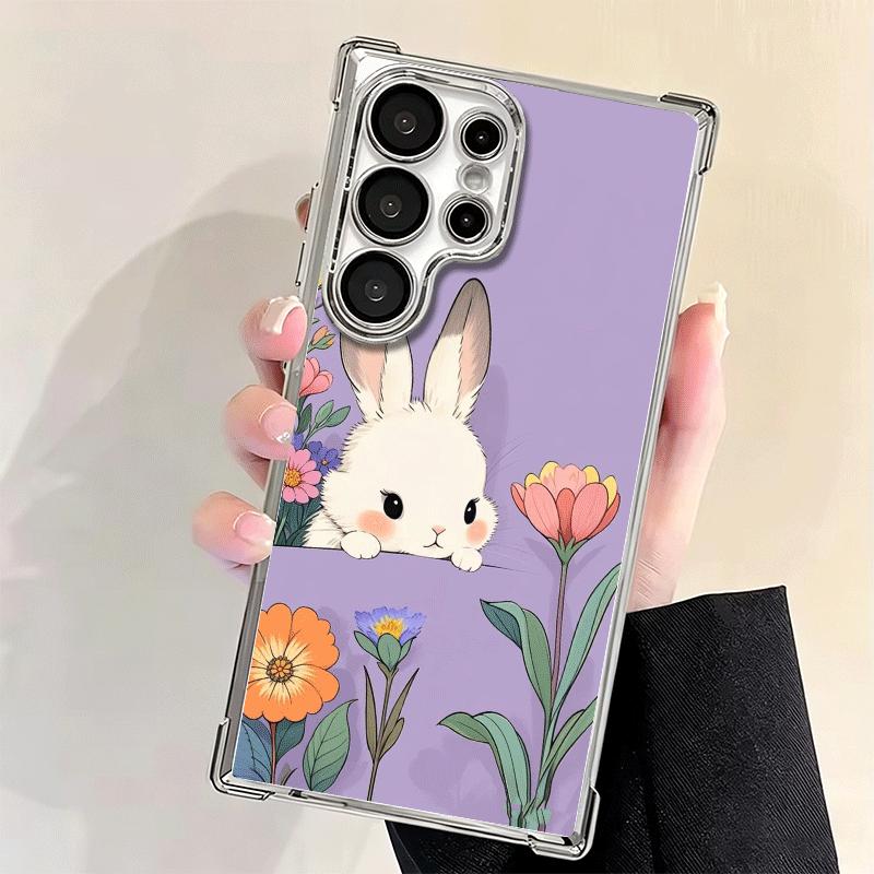 Cute Cartoon Bunny Rabbit Plating Phone Case For Samsung Galaxy S24 S25 FE S26 Edge S23 Ultra S22 S21 Plus S20 Anti-Fall Airabag