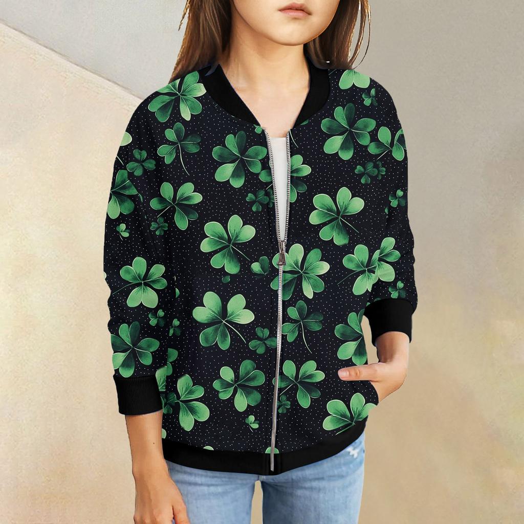 Dívčí bundy na zip Dětské podzimní mikiny s dlouhým rukávem Svrchní oděvy s kapsami St. Den svatého Patrika 5-15 let