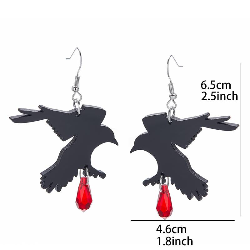 Gothic Black Romantic Crow Dangle Drop Earrings for Women Dark Halloween Zircon Girls Cool Fashion Accessories