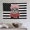 Itadori Yuji Cat Meme Tapestry Funny Anime Cat Print Black White American Flag Style Wall Hanging for Otaku Bedroom