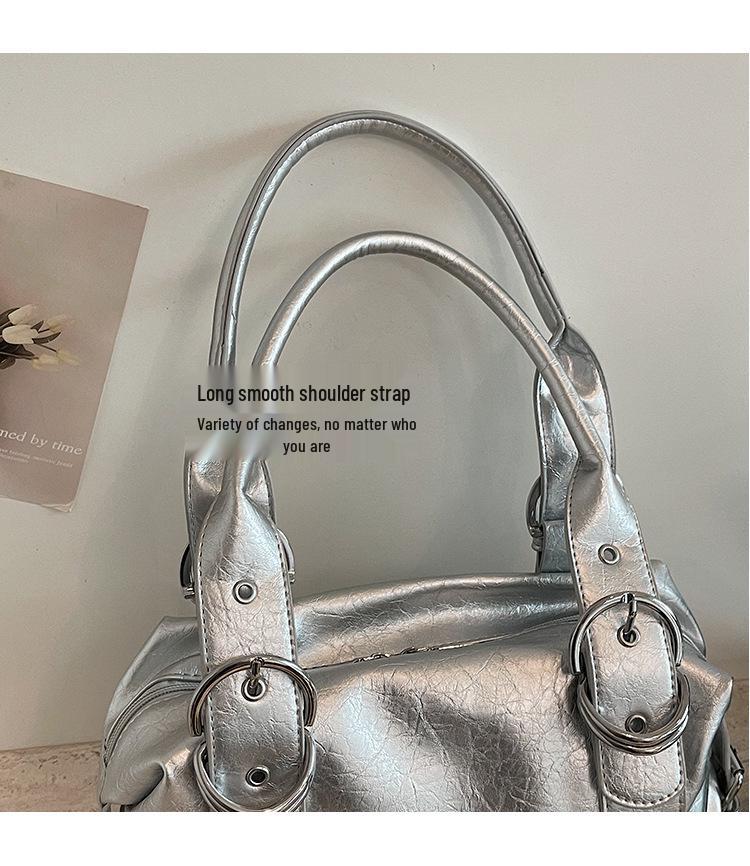Korean Style Rivet Handbag: Large Capacity, Versatile Shoulder & Underarm Bag for Women - High-Quality, Trendy Motorcycle Design