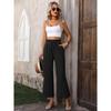 New Women's Solid Color Cotton Linen Wide Leg Pants, High Waist Elastic Drawstring Casual Trousers for Spring Summer