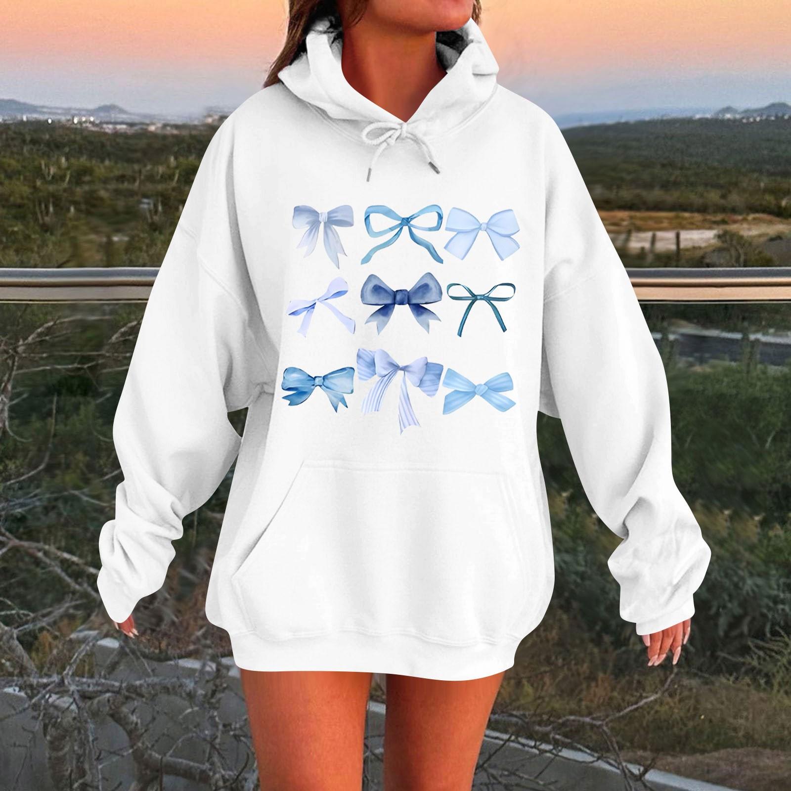 

Женская весенняя флисовая толстовка с капюшоном и принтом в виде банта, с длинными рукавами XL белый