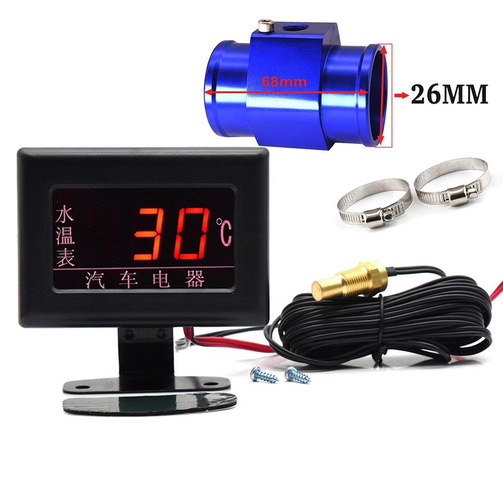 Universal Digital Water Temperature Gauges + 26-40mm Water Temp Adapter Radiator Hose with Water Tempe Sensor 10MM 1/8 NPT