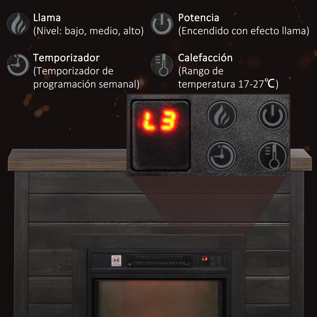 Electric Fireplace, 1800W, Flame Effect, Remote Control, Weekly Timer, for 30 m², Dark Grey