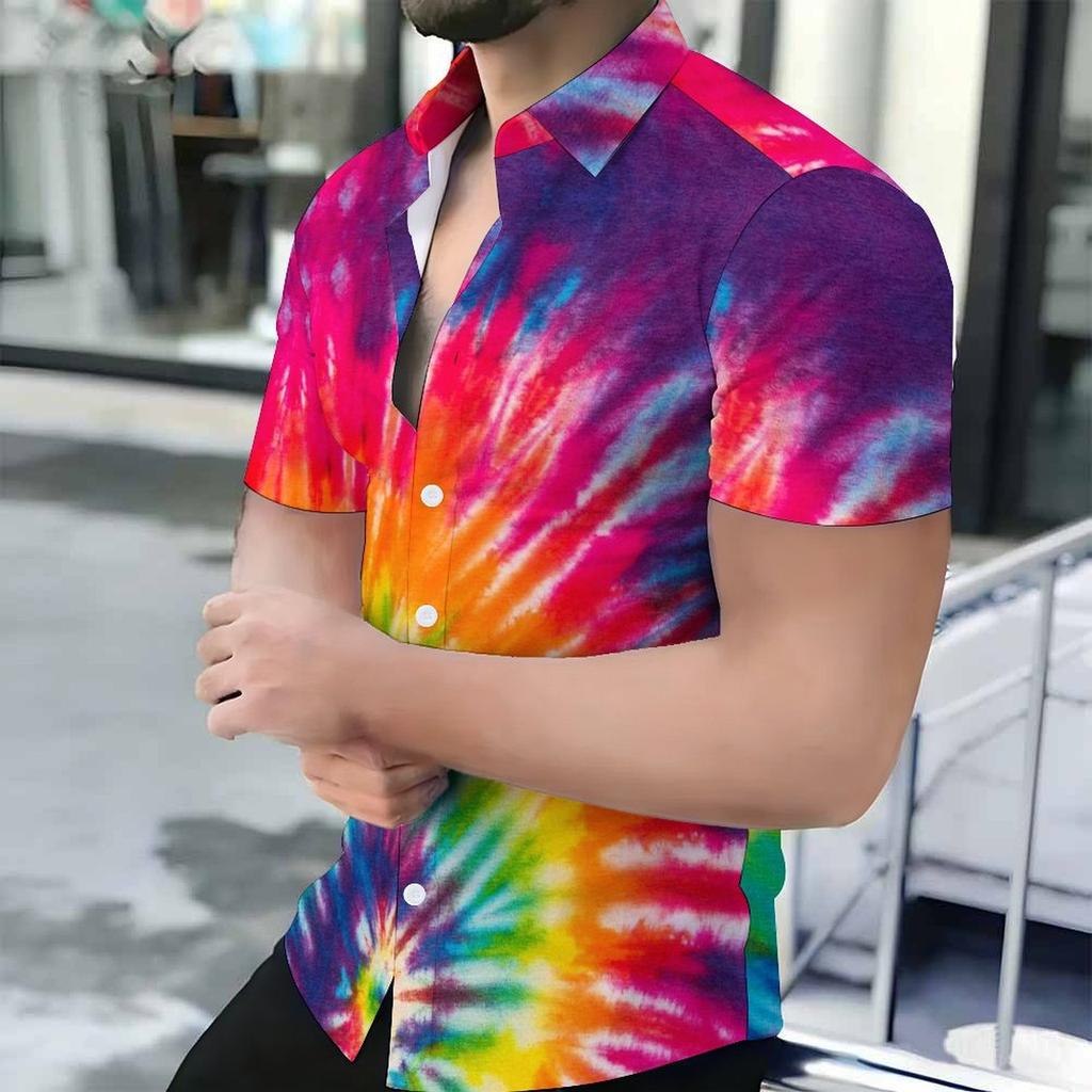 Women Short Sleeve Shirt Black Base With Multicolor Paint Splash Abstract Print Lapel Button Up Top
