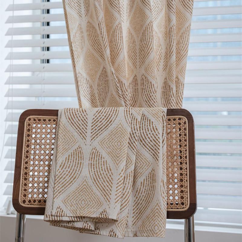 Abstract Pattern Kitchen Curtains - Light Filtering Geometric Valance for Bay Window | 4-Tone Ready-to-Hang Drapes with No-Sew Installation