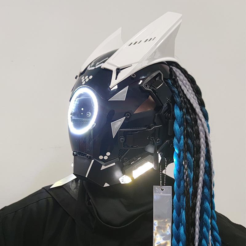 CyberPunk Masks M-Clasp Night City LED Festival White Armoured Cosplay Stage Property SCI-FI Halloween Party Gifts For Adults