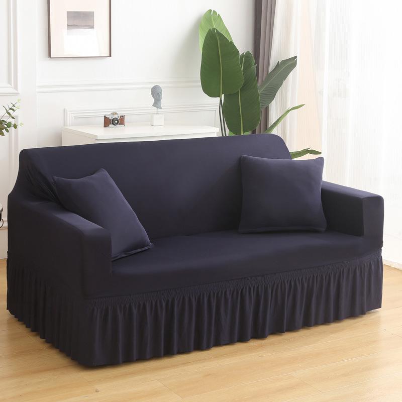 

Fabric Sofa Cover Skirt Hem Style All Inclusive Swastika Elastic Three Seat Sofa Cover Anti Cat Scratch Universal 90-140cm