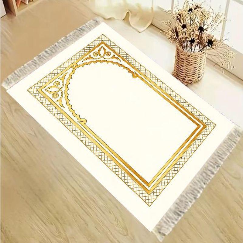 Velvet Islamic Salat Mat Simple Golden Arch Mihrab Pattern Anti Slip Portable Prayer Rug Eid Home Decor Gift
