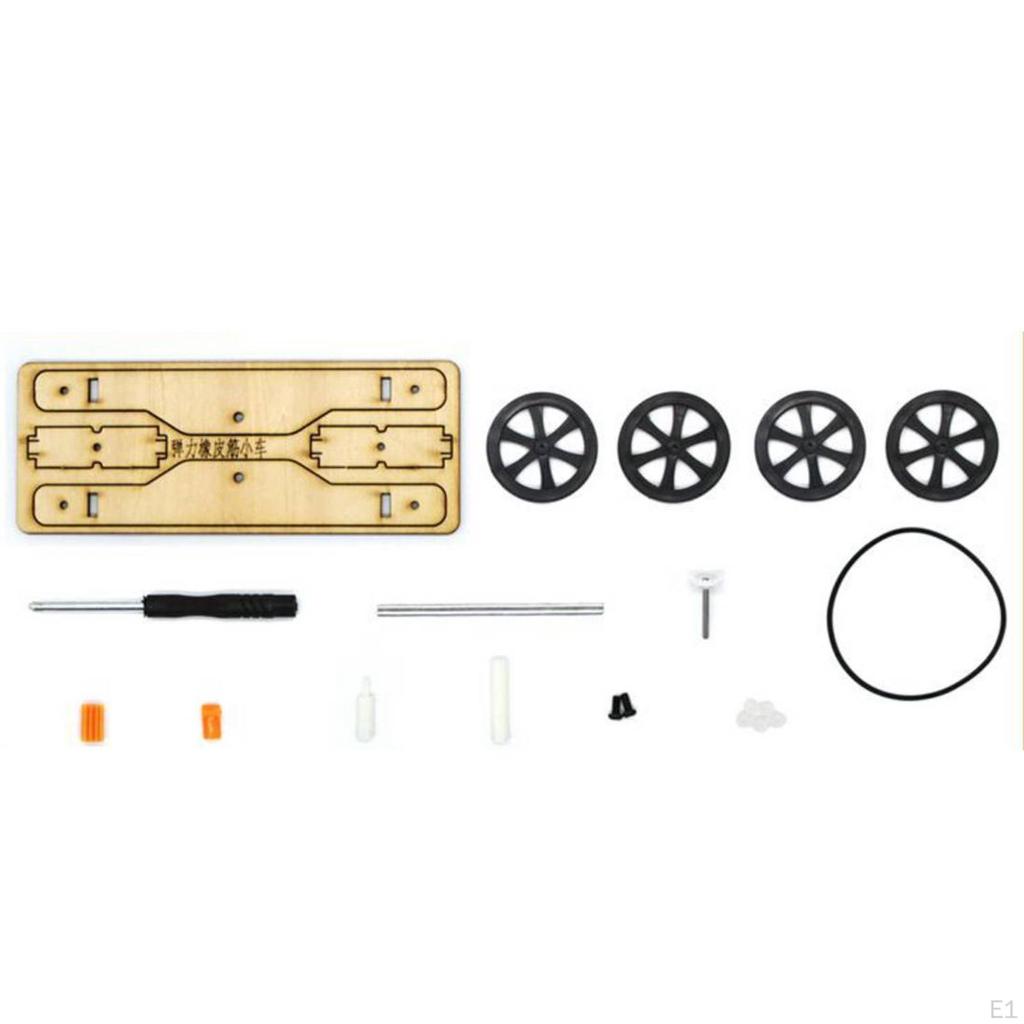 Wood DIY Car Model Kits ,Physics Science Rubber Band Assemble Teaching Learning Cognitive Toys