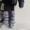 Lamb Fleece Trim Padded Puffer Leg Warmers with Cute Plush Balls for Women Warm Thermal Quilted Boot Cuffs Foot Covers