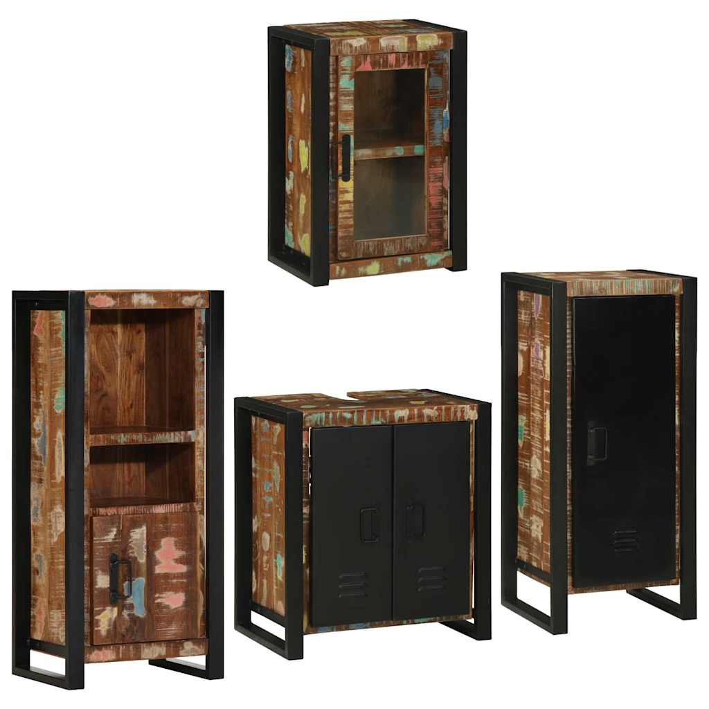 Bathroom Furniture Set with Shelf 4 pcs Multicolored Solid Reclaimed Wood
