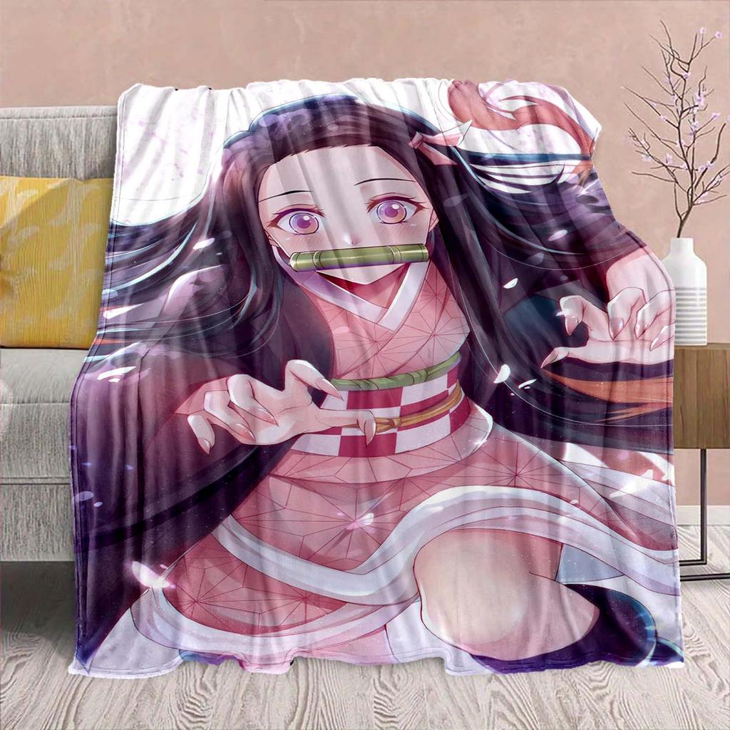 Demon Slayer Anime Flannel Blanket - Soft Warm Perfect for Sofa, Bedding Camping Travel Office Home Decor -QJY