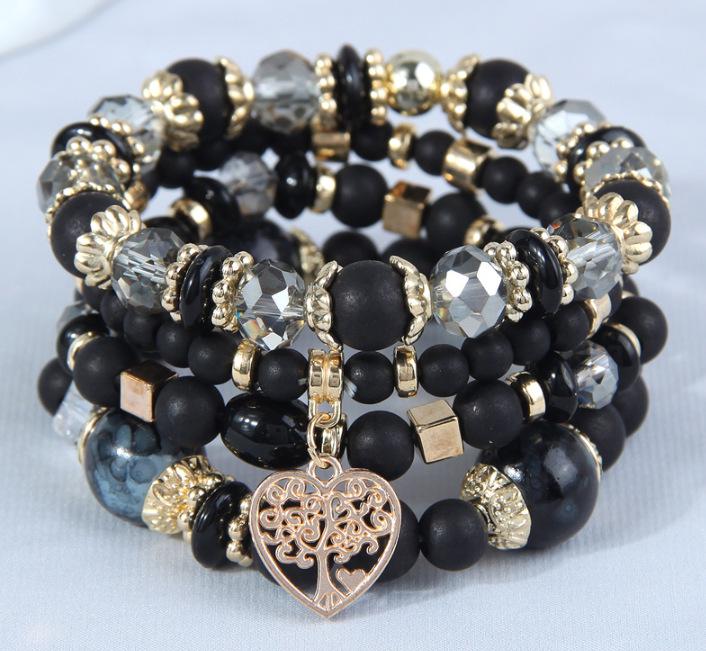 Bohemian Ethnic Multi-Layer Heart Pendant Bead Bracelet