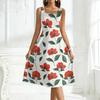 Ladies' square neck floral sleeveless dress with a large swing