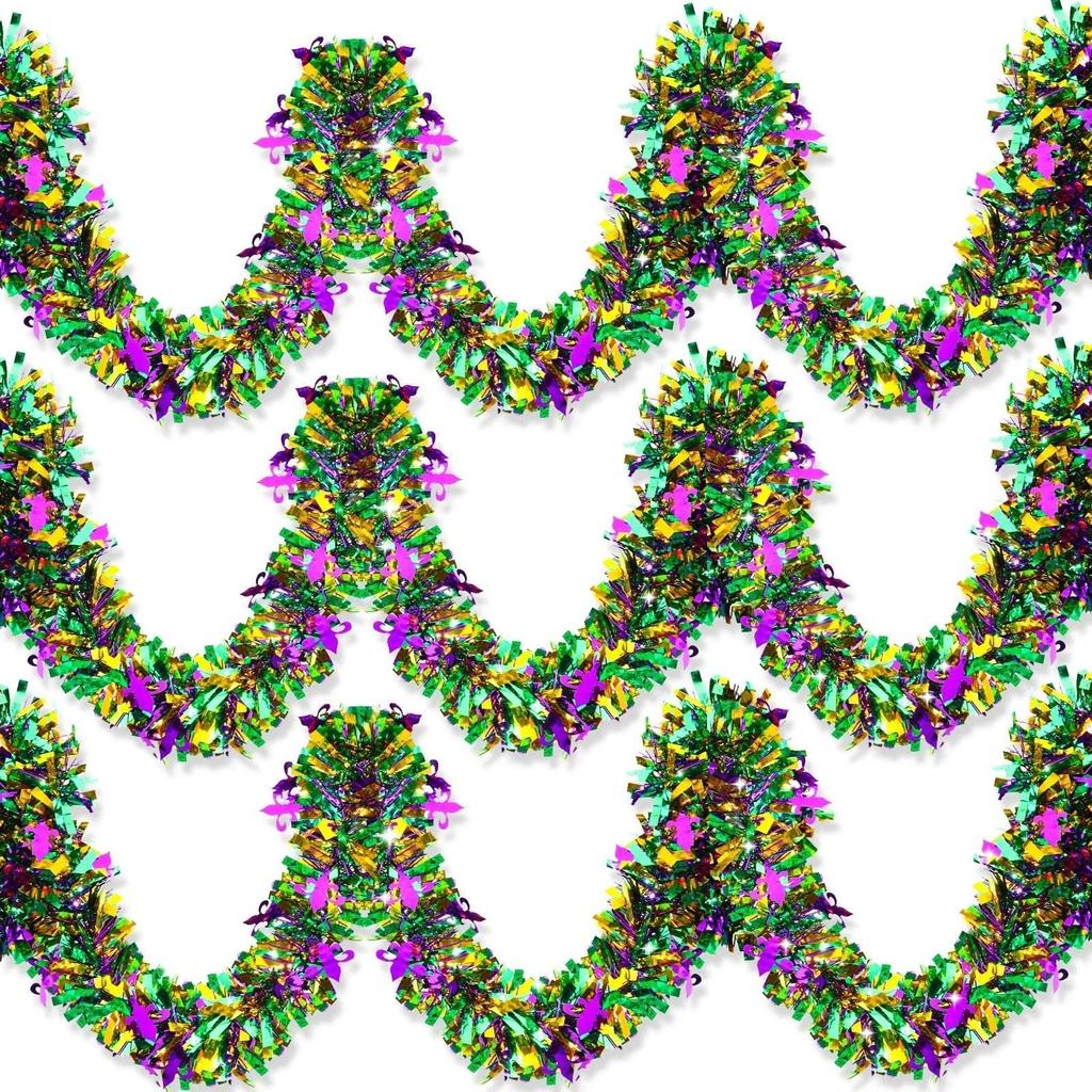 Mardi Gras Decorations Garland 2m Hanging Party Accessory Streamers Green Gold Purple Glittering Garland Decor