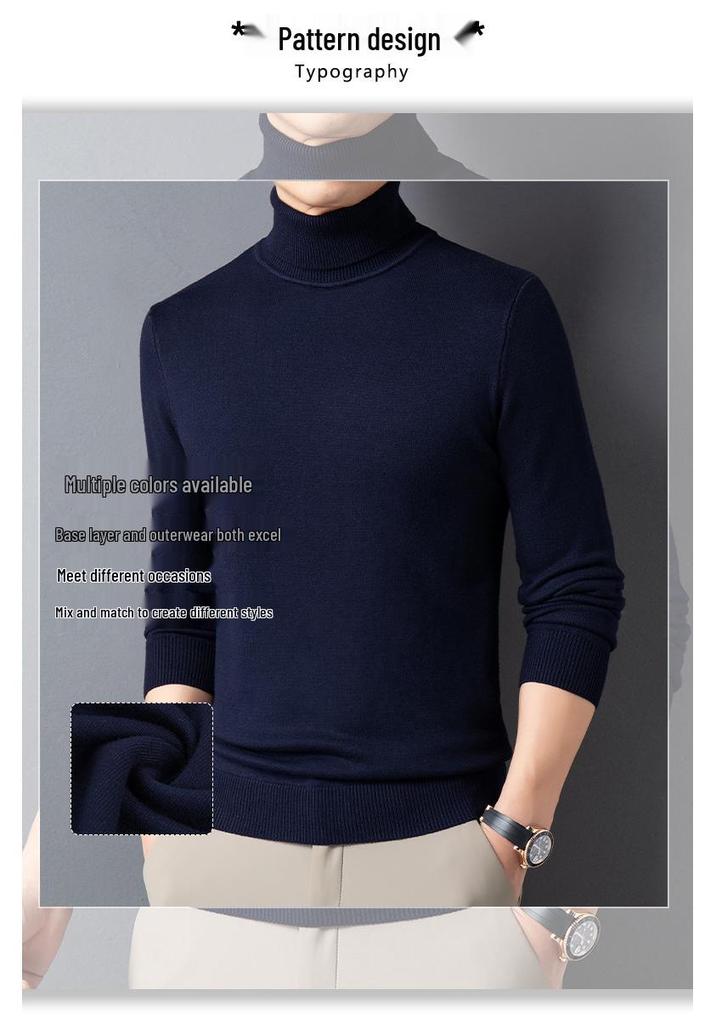 Men's Slim Fit Wool High Neck Sweater - Autumn/Winter Warm Knitwear in Solid Colors