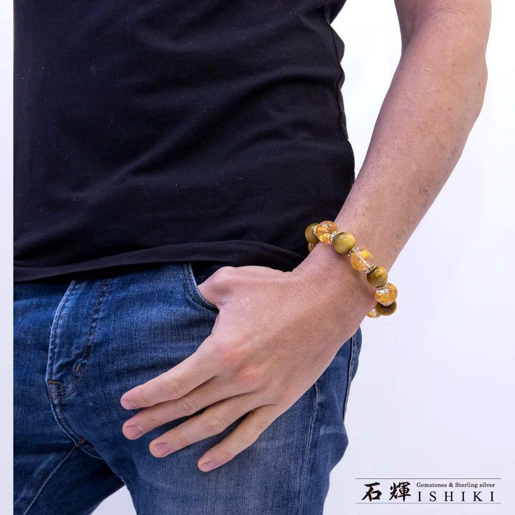 Golden Tiger Eye 16mm Four Gods Crystal Bracelet with Paulownia Box [Ishiki] Men's [b062]
