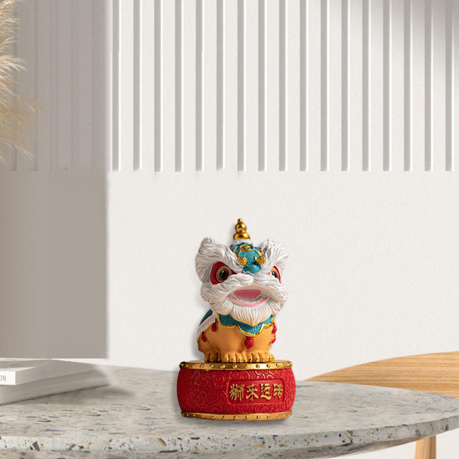 Lion Dance Figurine Feng Shui Statue Chinese Style Resin Creative Centerpiece Desktop Decor Lion Ornament for Bedroom Cabinet синий