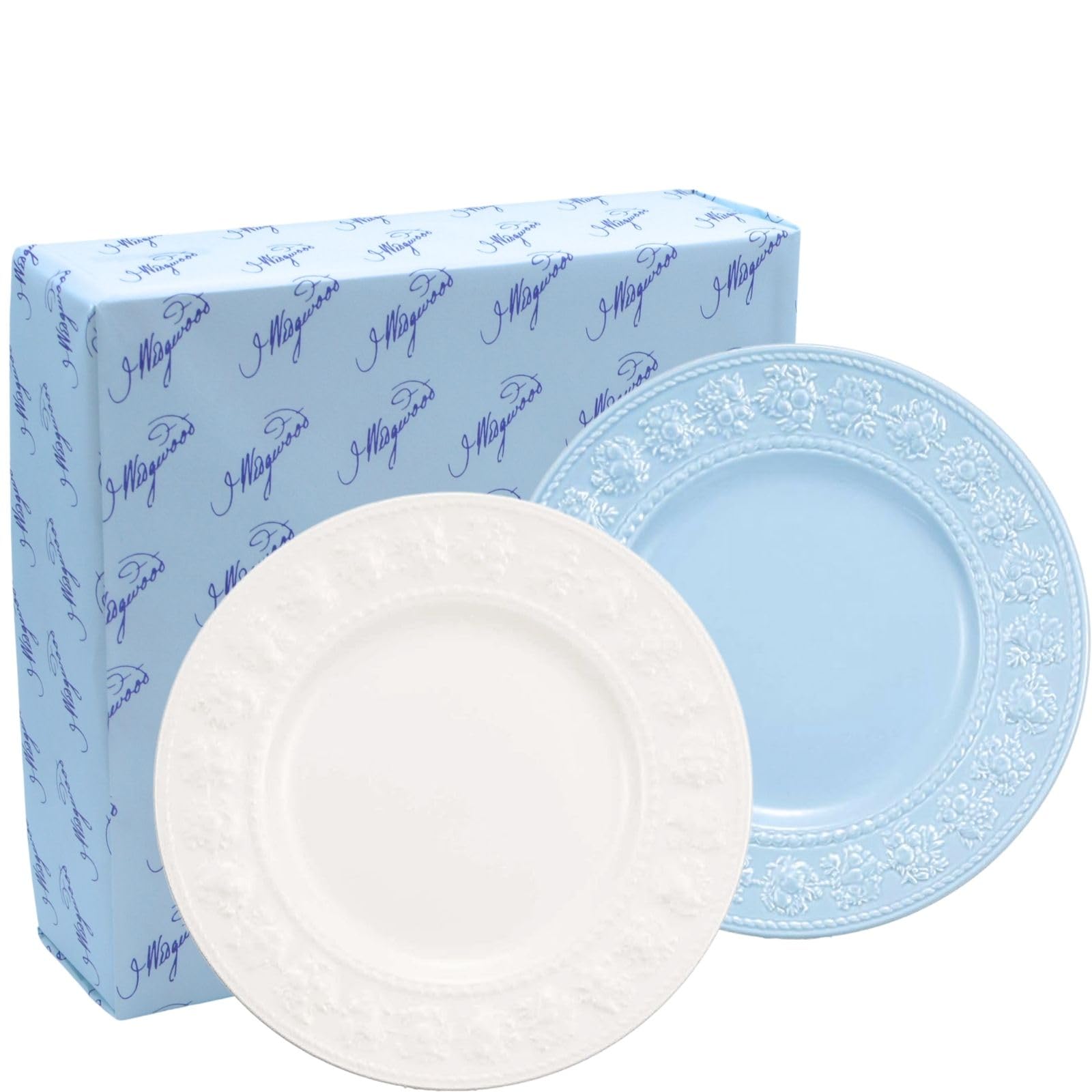 

[Wedgwood Official Gift Wrapping] Festivity Pair Plates, 21cm, Ivory & Blue. Perfect for Christmas, Weddings, Housewarmings, and other occasions. (aW1