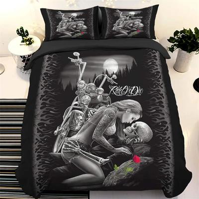 Tema Teschio Rosa di San Valentino Copripiumino King Stampato 3D Teschio Biancheria da Letto Copripiumino 3 Pezzi Biancheria da Letto per Amanti Regali per Adulti