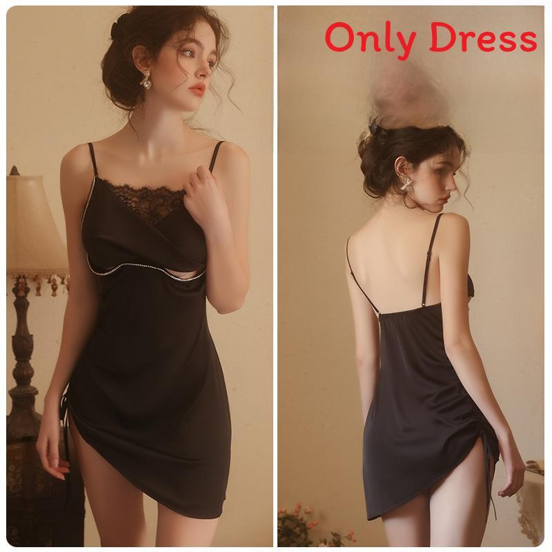 Silk Sleepwear Dress For Women With Vneck And Lace Detail Sleepwear For Lounge And Nightwear