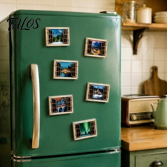 Nature View Fridge Magnet 1/6Pcs Fake Window Magnet, Wooden Natural Scenery Refrigerator Landscape Decor Magnets Magnetic Decoration for Kitchen