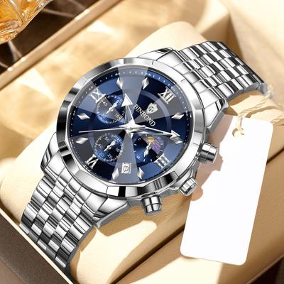 Pánské hodinky Business Quartzové hodinky Nerezové oceli Multifunkční Chronograf Hodinky Měsíční fáze Reloj