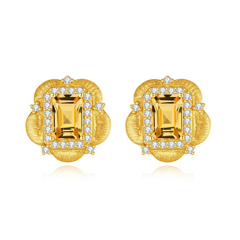 European American Retro Italian Brushed Natural Crystal Stone Earrings S925 Sterling Silver Stud Earrings Women's Jewelry Gift