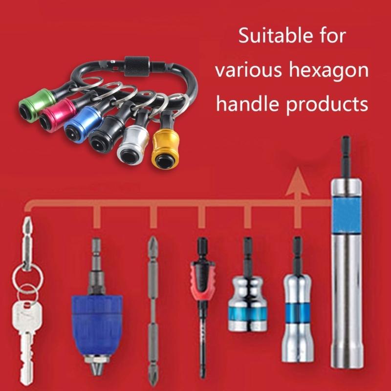 6Pcs Bit Holder Keychains Quick Release Portable Screwdriver Drill 1/4inch Easy Changes Hex Shank Tool Set for Driver