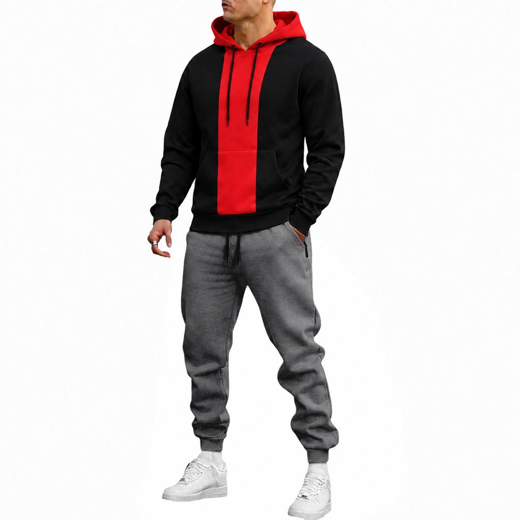 Men's Color Block Hoodie and Sweatpants Set Versatile Casual Athletic Tracksuit for Daily Wear