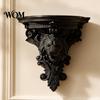 French Style Wall Shelf Shelf, Matte Black Texture Decorative Stand, Retro Lion Embossed Mounted Thickened One-Piece Structure Display Rack