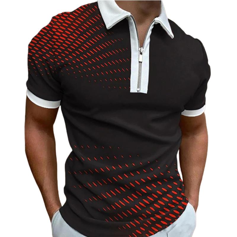 

Повседневная футболка с лацканами, молодежная мужская модная футболка на молнии, футболка с коротким рукавом, мужская футболка с 3D золотой текстурой и принтом 8XL винный