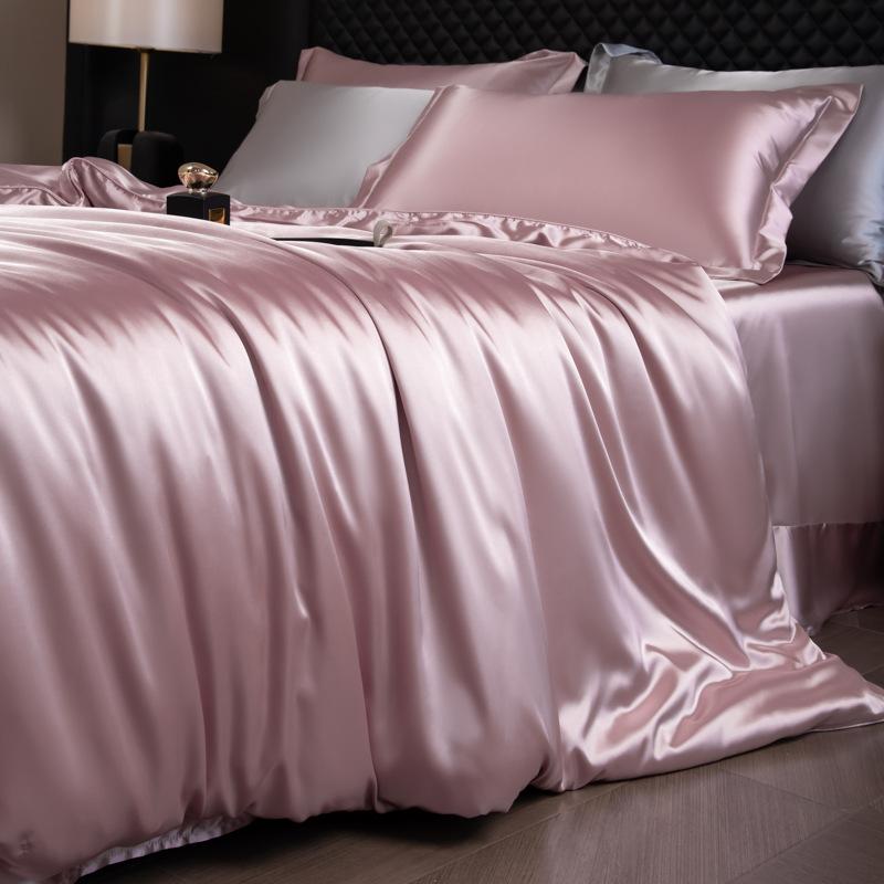 Luxury Mulberry Silk Duvet Cover Set High End Satin Solid Color Quilt Cover and Pillowcases Soft Silky King Size Comforter Cover