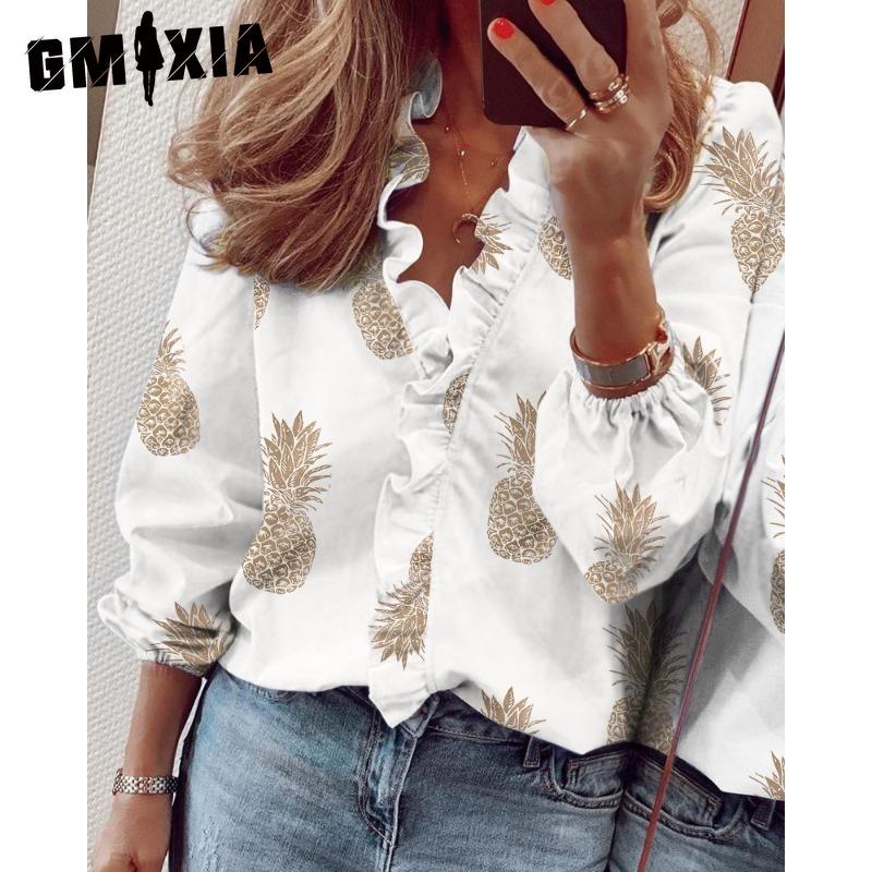 

GMXIA Women s Fashion Casual Long Sleeve V Neck Blouses & Shirts XXXXXL слоновая кость
